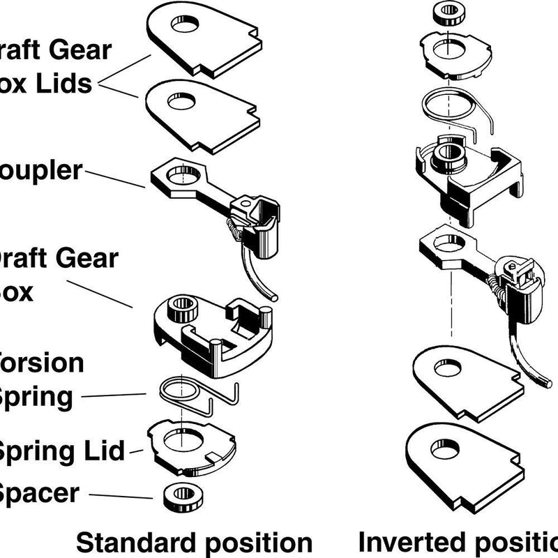 Chargez l'image dans la visionneuse de la galerie, Kadee #39 Metal Coupler - Kit - Long 25/64 Overset w/#233 Draft Gear Boxes 2 Pair