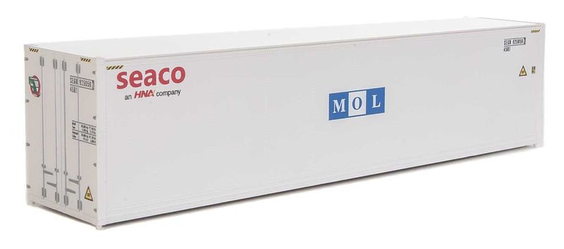 Load image into Gallery viewer, Walthers SceneMaster HO conteneur frigorifique 40 pi grand volume à parois lisses – Mitsui Overseas Lines – SEACO/MOL (949-8365)