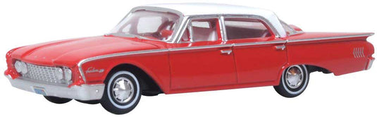 Oxford Diecast HO 1960 Ford Fairlane 500 Town Sedan - Monte Carlo Red. Corinthian White