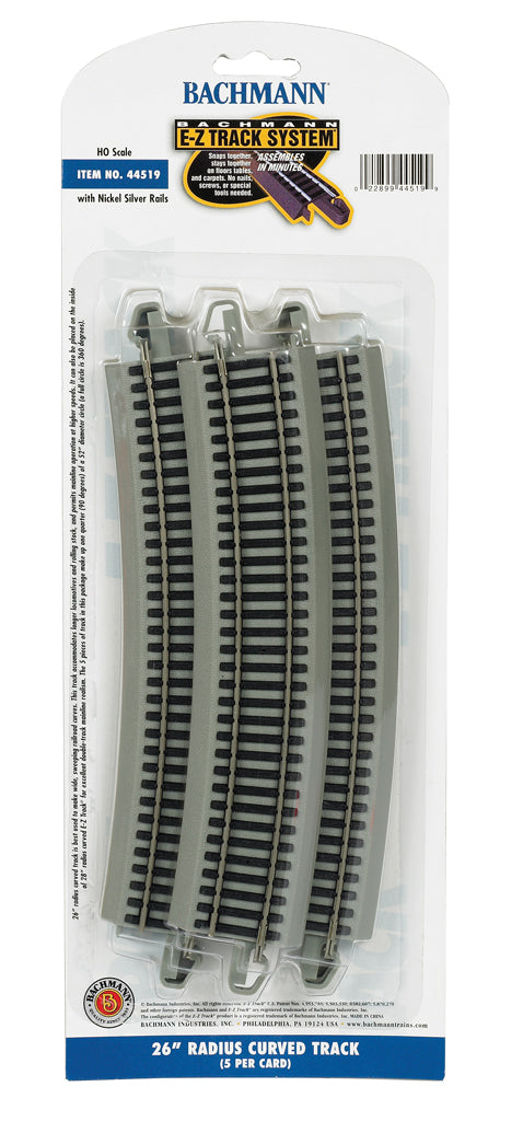 Bachmann HO E-Z Track Curved Track w/Nickel Silver Rail & Gray Roadbed - 26