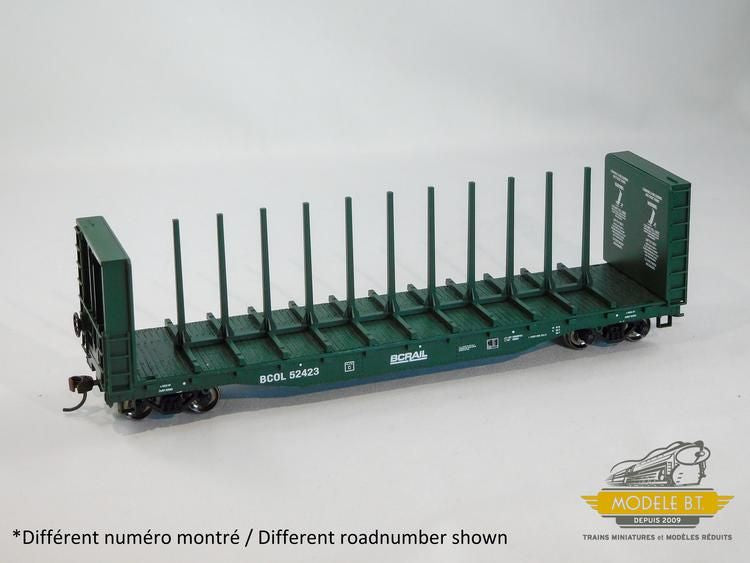 Chargez l'image dans la visionneuse de la galerie, Bachmann HO Center-Beam Flat Car with Bulkheads - BC Rail #52423