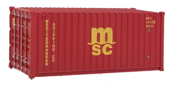 Load image into Gallery viewer, Walthers SceneMaster HO conteneur 20 pi à parois ondulées – Mediterranean Shipping Co. (MSC, rouge) (949-8059)