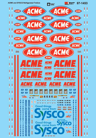 Microscale HO Vehicle Decal Set - ACME & Sysco Refrigerated Trailers