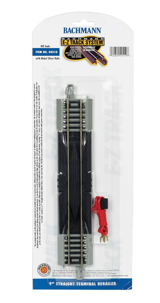 Bachmann HO E-Z Track Straight Track w/Nickel Silver Rail & Gray Roadbed  9" Terminal Rerailer