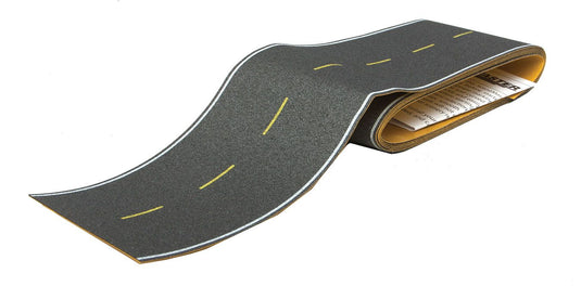Walthers SceneMaster HO Flexible Self-Adhesive Paved Roadway - Modern Highways (yellow dashed centerline, white edge markings)