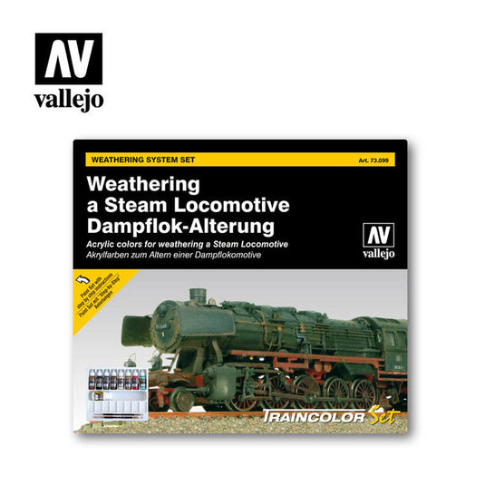 Vallejo Steam Locomotive Weathering Color Set 9 Colors & 2 Brushes