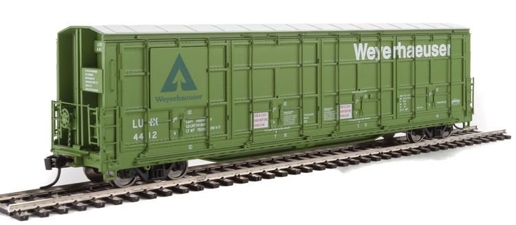Load image into Gallery viewer, Walthers Proto HO Wagon couvert Thrall 56' Weyerhaeuser LUNX 4412