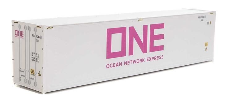 Load image into Gallery viewer, Walthers SceneMaster HO conteneur frigorifique 40 pi grand volume à parois lisses – Ocean Network Express – ONE (blanc, magenta) (949-8364)