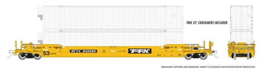 Rapido Trains HO 53' Husky-Stack Well Car + 2 Containers - TTX Patched Logo : #645314