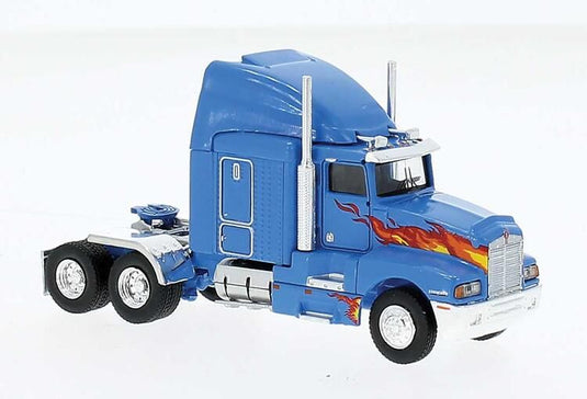 Brekina HO 1984 Kenworth T600 Sleeper-Cab Tractor - Blue, Orange Flames