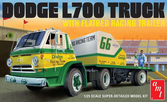 AMT 1/25 1966 Dodge L700 Truck w/Flatbed Racing Trailer