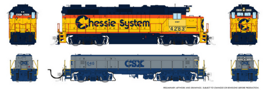 Rapido Trains HO EMD GP39 Mother+Slug (DC/DCC/Sound): CSX - (Chessie Patch + Slug in G&B)