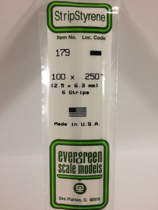 Evergreen Styrene Strip .100"x.250" 6pcs.