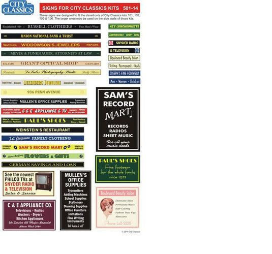 City Classics Signs for City Classics Kits - Signs fit Kits #195-101 102 105 106