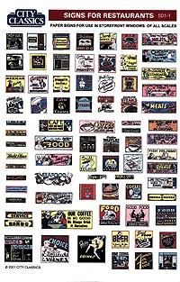 City Classics Generic Paper Signs for Window Interiors (Approximately 60 Per Sheet) -- Eating & Drinking Establishments