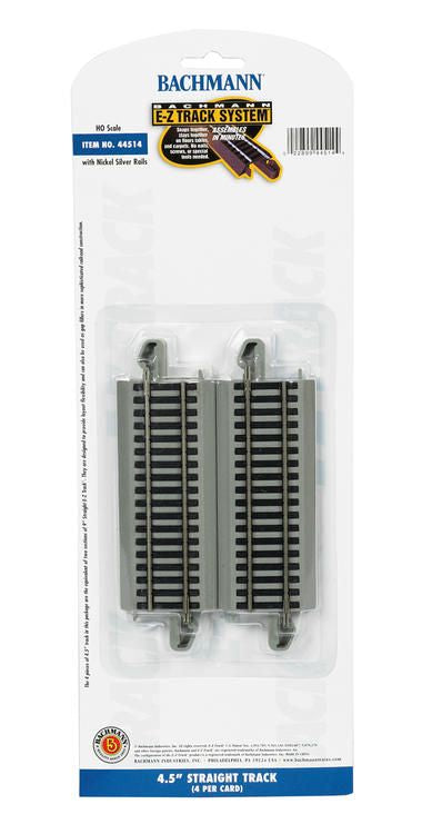 Bachmann HO E-Z Track Nickel Silver 4.5" Straight Track 4pk