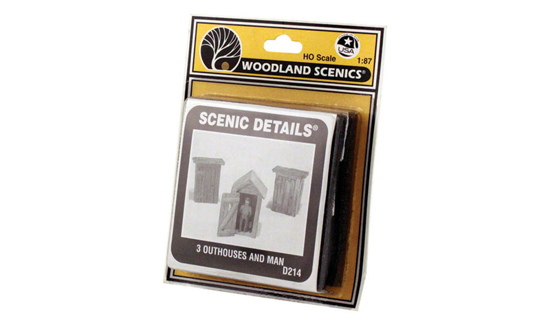 Load image into Gallery viewer, Woodland Scenics HO 3 Outhouses & Man - Kit