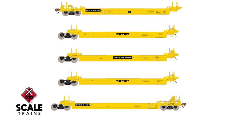 Chargez l'image dans la visionneuse de la galerie, ScaleTrains Rivet Counter HO Pullman-Standard Trinity Backpacker Well Car Set (5), Trailer Train/As-Delivered