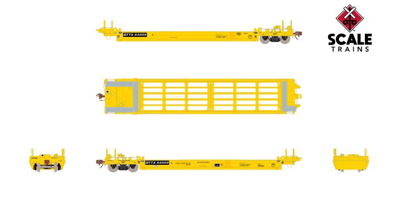 Chargez l'image dans la visionneuse de la galerie, ScaleTrains Rivet Counter HO Pullman-Standard Trinity Backpacker Well Car Set (5), Trailer Train/Speed Logo/Patched