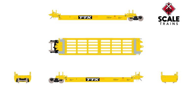 Chargez l'image dans la visionneuse de la galerie, ScaleTrains Rivet Counter HO Pullman-Standard Trinity Backpacker Well Car Set (5), Trailer Train/Speed Logo/Patched