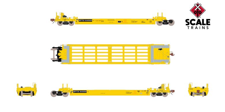 Chargez l'image dans la visionneuse de la galerie, ScaleTrains Rivet Counter HO Pullman-Standard Trinity Backpacker Well Car Set (5), Trailer Train/Speed Logo/Patched