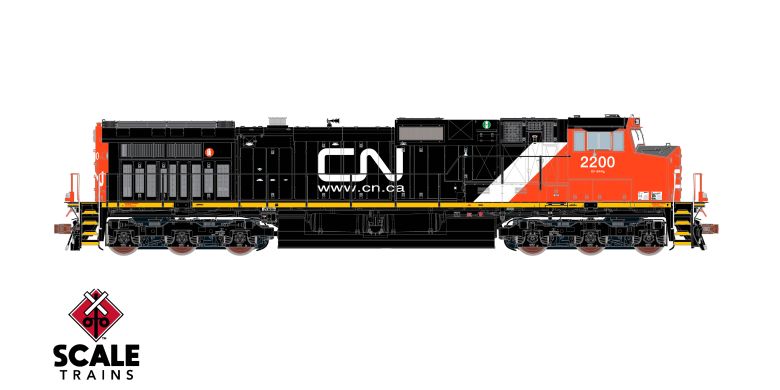 Chargez l'image dans la visionneuse de la galerie, ScaleTrains Rivet Counter HO GE DASH 9-44CW w/DCC & Sound - Canadian National/Teardrop Windshields/Red Marker Lights