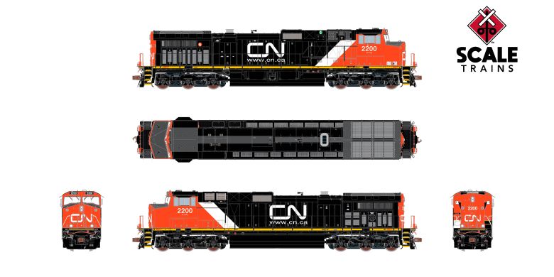 Chargez l'image dans la visionneuse de la galerie, ScaleTrains Rivet Counter HO GE DASH 9-44CW w/DCC & Sound - Canadian National/Teardrop Windshields/Red Marker Lights
