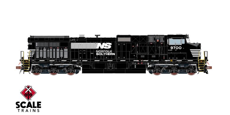 Chargez l'image dans la visionneuse de la galerie, ScaleTrains Rivet Counter HO GE DASH 9-44CW w/DCC & Sound - Norfolk Southern/Thoroughbred/Dashed Sill Stripe