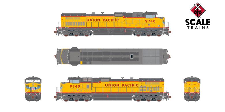 Chargez l'image dans la visionneuse de la galerie, ScaleTrains Rivet Counter HO GE DASH 9-44CW w/DCC & Sound - Union Pacific #9748 Winged Nose Logo/Red Sill Stripe