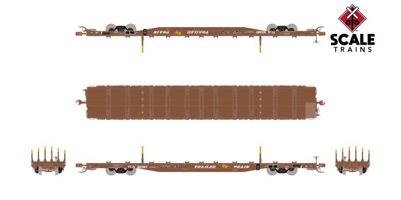 Chargez l'image dans la visionneuse de la galerie, ScaleTrains Rivet Counter HO Scale BSC F68BH Finger Rack Flatcar, Trailer Train/Oxide Red/Faded/1980s COTS/TTJX