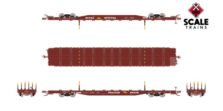 Chargez l'image dans la visionneuse de la galerie, ScaleTrains Rivet Counter HO Scale BSC F68BH Finger Rack Flatcar, Trailer Train/Oxide Red/As Delivered/TTJX