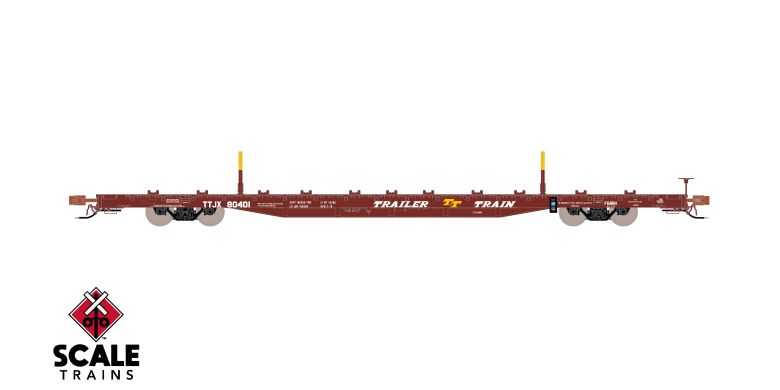 Chargez l'image dans la visionneuse de la galerie, ScaleTrains Rivet Counter HO Scale BSC F68BH Finger Rack Flatcar, Trailer Train/Oxide Red/As Delivered/TTJX