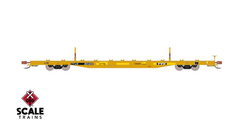 Chargez l'image dans la visionneuse de la galerie, ScaleTrains Rivet Counter HO Scale BSC F68BH Finger Rack Flatcar, TTX/Yellow Repaint/Patched/1991 Speed Logo