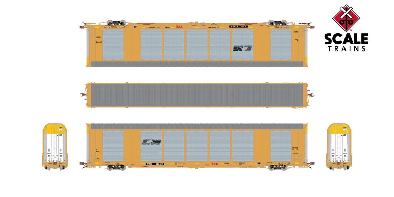 Chargez l'image dans la visionneuse de la galerie, ScaleTrains Rivet Counter HO Scale Gunderson Multi-Max Autorack, Norfolk Southern/Horsehead/Large Panel Perforations/Globehopper Tracker/TTGX