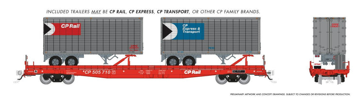 Rapido Trains HO – Wagons plats piggyback Canadiens avec et sans remorques