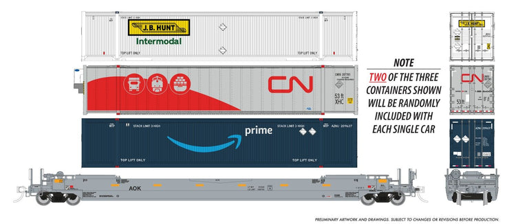 Rapido Trains HO – Wagon porte-conteneurs Husky-Stack 53 pi