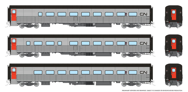 Train Tempo Hawker Siddeley Canadien National, ensemble de 3 voitures – Rapido Trains HO