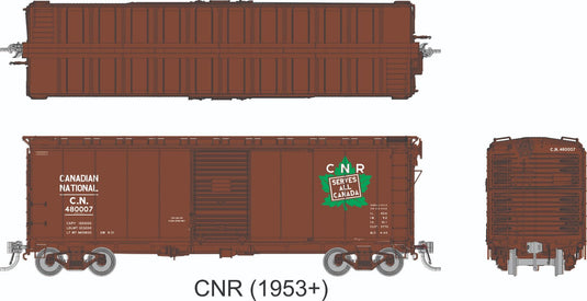Rapido Trains HO – Wagon couvert 1937 AAR 40 pi – Canadian National « Tilted Wafer, Green Leaf »