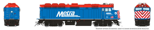 Rapido HO F40PH-2 Metra bleu classique feux de fossé