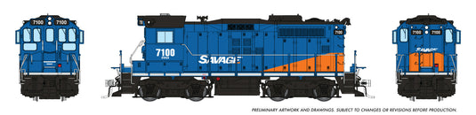 Rapido HO SW1200RSm « Sweep » Savage Alberta Railway (bleu, orange et noir)