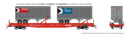 Rapido Trains HO – Wagon plat piggyback Marine Industries : CP Rail avec 2 remorques de 26 pi