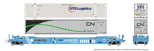 Rapido Trains HO – Wagon porte-conteneurs Husky-Stack 53 pi + conteneurs : RPDX « Prostate Cancer Awareness » –