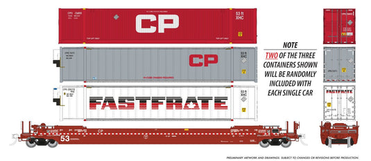 Rapido Trains HO – Wagon porte-conteneurs Husky-Stack 53 pi + conteneurs : CP