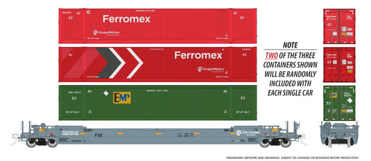 Rapido Trains HO – Wagon porte-conteneurs Husky-Stack 53 pi + conteneurs : Ferromex