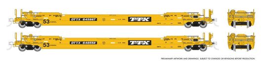 Rapido Trains HO – Wagon porte-conteneurs Husky-Stack 53 pi – Lot de 2 : TTX – livrée d'origine