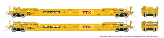 Rapido Trains HO – Wagon porte-conteneurs Husky-Stack 53 pi – Lot de 2 : TTX – logo patché