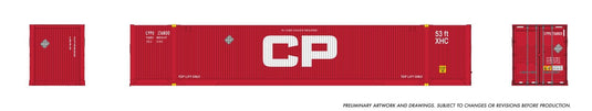 Rapido Trains HO – Conteneur à renforts extérieurs 53 pi (lot de 2) : CP – rouge