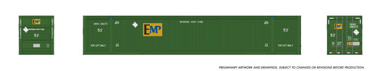Rapido Trains HO – Conteneur à renforts extérieurs renforcés 53 pi (lot de 2) : EMP – vert