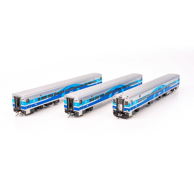 Load image into Gallery viewer, Rapido Trains P-S Comet Commuter car AMT (Late) - Set (1 cab car &amp; 2 coaches)
