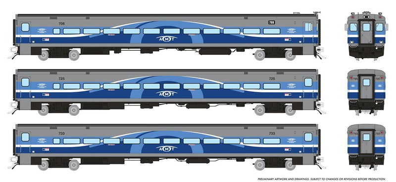Load image into Gallery viewer, Rapido Trains P-S Comet Commuter car AMT (Late) - Set (1 cab car &amp; 2 coaches)

